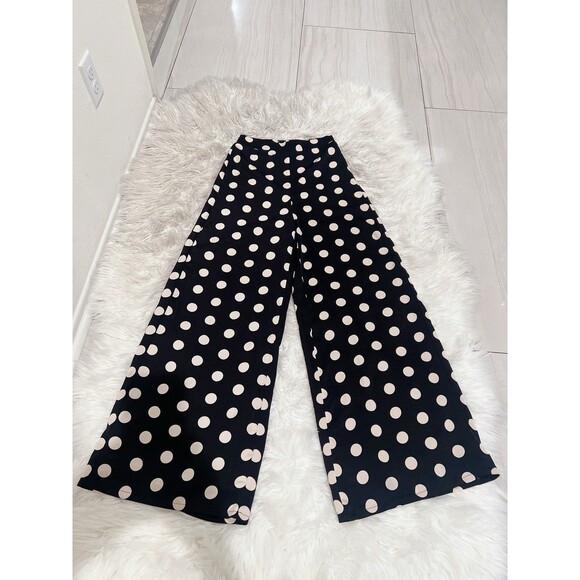 DO+BE Women’s Wide Leg Size Small Ankle Length Polka Dot White And Black - Picture 8 of 10